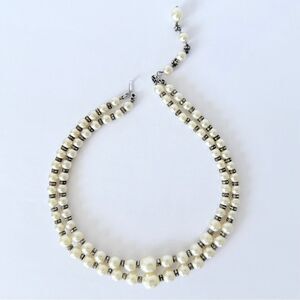 Vintage Louis Rousselet French Faux Pearl & Rhinestone Double Strand Necklace